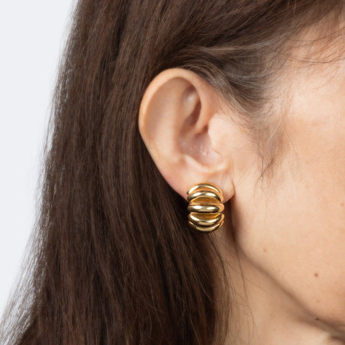 Boucles d'oreilles Boucles d'oreilles côtelées vintage Tiffany & Co. en or jaune 14 carats, style milieu du siècle, à clip. 58 Facettes G14150