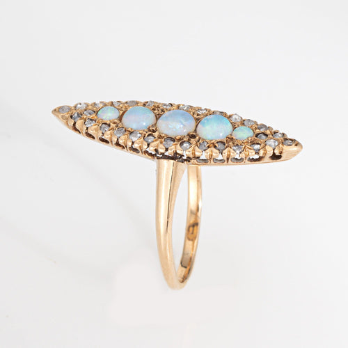 Bague 56 Bague Navette en or jaune et diamants, style victorien antique 58 Facettes G14038