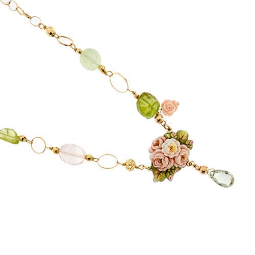 Collier Collier avec fleur en émail et pierres précieuses 58 Facettes 36331