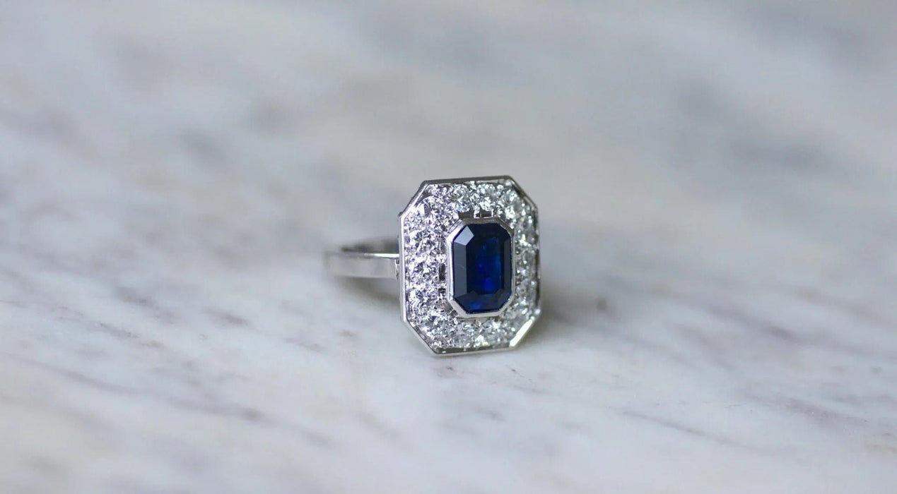 Hexagonal ring platinum sapphire diamonds