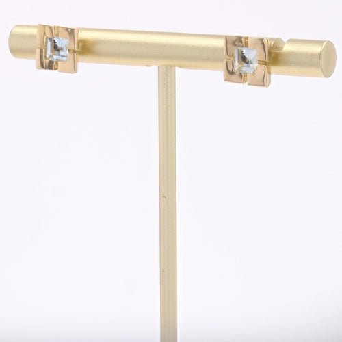 Boucles d'oreilles Boucles d'oreilles puces or jaune aigue-marine carrée 58 Facettes CVBO37