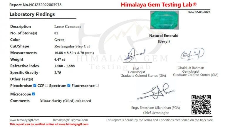 Gemstone Emeraude 4.47cts de Colombie certificat IGI et HGTL 58 Facettes 504