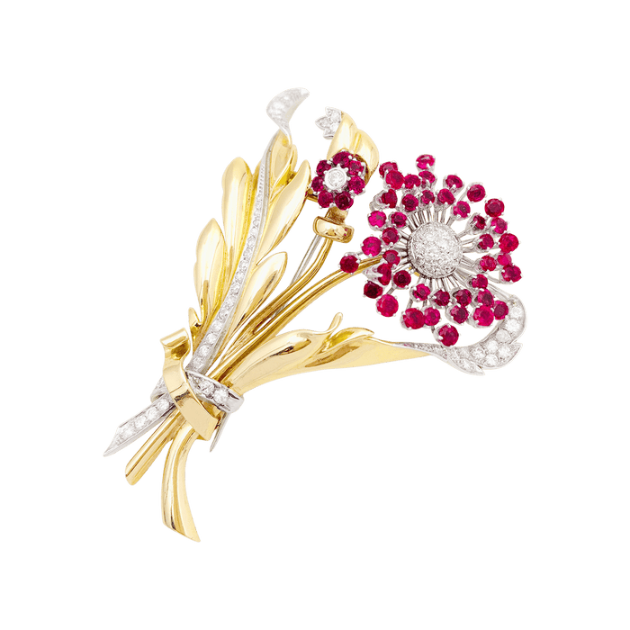 Broche Broche "Fleurs" or, diamants, saphirs roses. 58 Facettes 34200