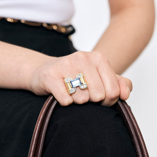 Bague 52 Bague tank or jaune, saphir et diamants 58 Facettes MON0984