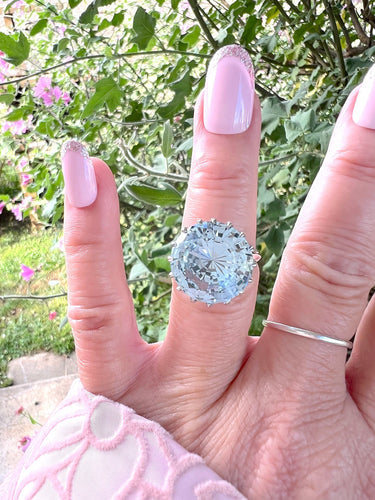 Bague 55.5 Bague Aigue-marine en solitaire Or Blanc 18 K 58 Facettes AA 1666