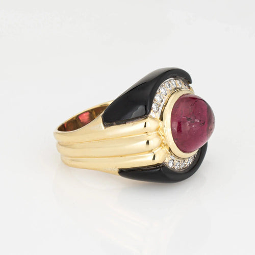 Bague Bague en or 18 carats vintage avec diamants et tourmaline rose et onyx des années 80, taille 7,5 58 Facettes G13596