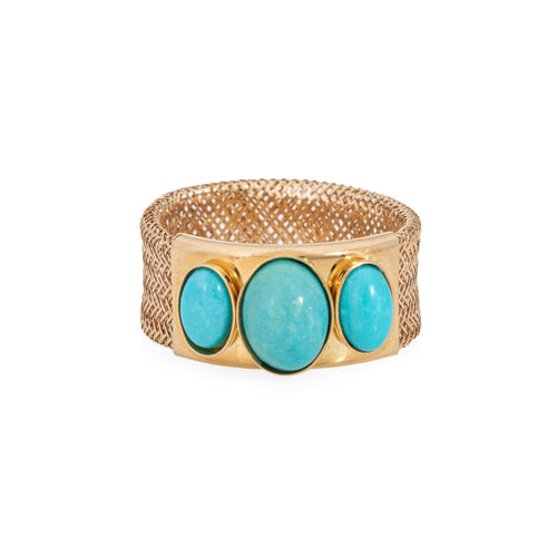 Bague 46 Bague en or jaune 14 carats avec bande flexible turquoise et maille fine, tailles 6,5 à 10 58 Facettes G13916