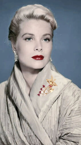 Broche Broche Rétro Bouquet pierres de lune et pierres rouges 58 Facettes BRO40