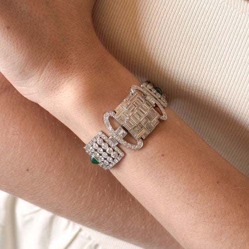 Brazalete Brazalete Art Deco en platino, diamantes y esmeraldas 58 Facettes 22819