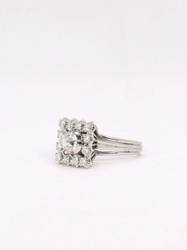 Bague 53 Bague or blanc diamant coussin taille ancienne 0,8 ct 58 Facettes J352