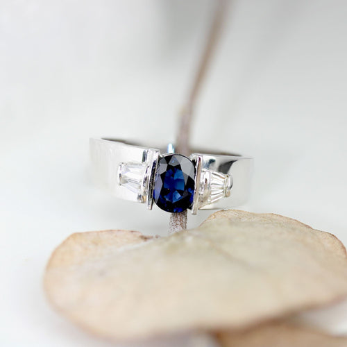 Bague 54 Bague saphir diamants trapèze or blanc 58 Facettes 24-298