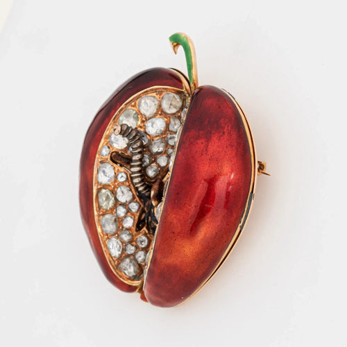 Pendentif Énorme pendentif pomme diamant 7 carats ver or jaune 58 Facettes G13352