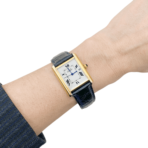 Montre Montre Cartier, "Must de Cartier", plaqué or et argent, cuir. 58 Facettes 34061