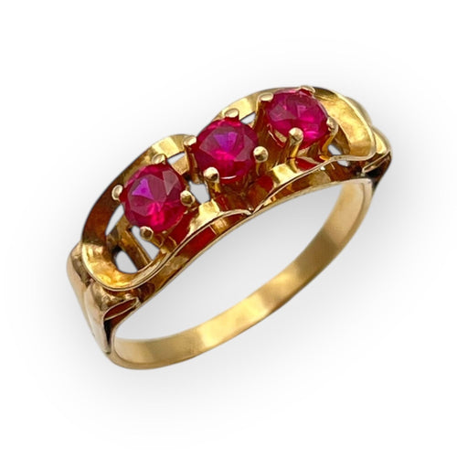 Bague 59 Bague or rose style ancien 3 pierres rouges 58 Facettes 149059715