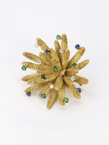 Broche Broche vintage anémone or jaune diamants émeraudes saphirs 58 Facettes 1090.7