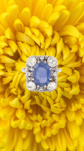 Bague 56.5 Bague en Saphir, Diamants, Platine et Or Gris 58 Facettes BSA92