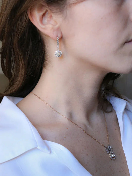 Pendientes colgantes de perlas de diamantes