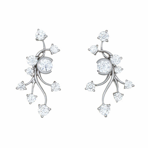 Boucles d'oreilles Boucles d'oreilles vintage en or blanc 14 carats avec diamants 2 carats, bijoux fins du milieu du siècle, vigne 58 Facettes G13881