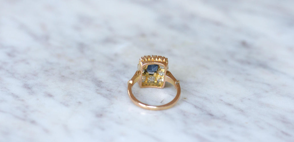 Bague 54 Bague Rectangulaire or rose Saphir 1,10 Cts et Diamants 58 Facettes