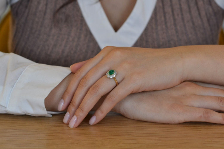 Bague 52 Bague ancienne émeraude et diamants 58 Facettes 27503-27622