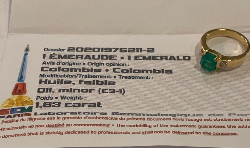 Bague 52.5 Bague Emeraude Colombie Diamants Or Jaune 18 Carats (Certificat) 58 Facettes BEM46