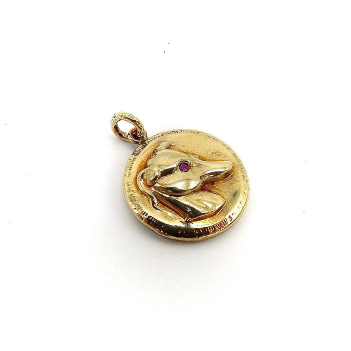 Gold & Ruby Victorian Inspired Signature Whippet Pendant-Charm