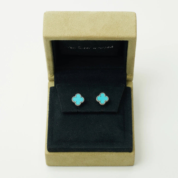 Boucles d'oreilles Van Cleef & Arpels - Rares Boucles d'Oreilles Sweet Alhambra turquoise en or blanc 58 Facettes