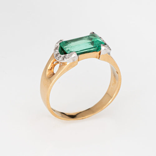 Bague Bague vintage des années 70 avec diamant émeraude de 1,75 ct, taille 7, or jaune 18 carats, bijoux fins 58 Facettes G14062