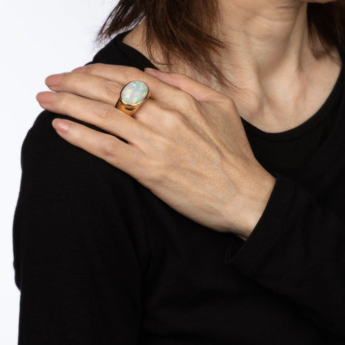 Bague 61 Bague opale éthiopienne 10 carats, chevalière est-ouest 58 Facettes G13202