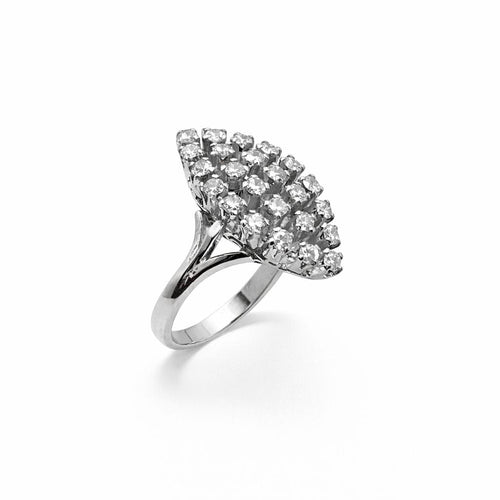 Bague 55 Bague classique vintage en or blanc, diamants style navette 58 Facettes 50383