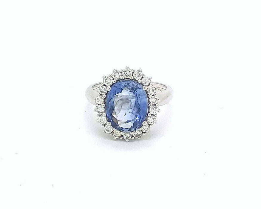 Anello con zaffiro di Ceylon e pavé di diamanti