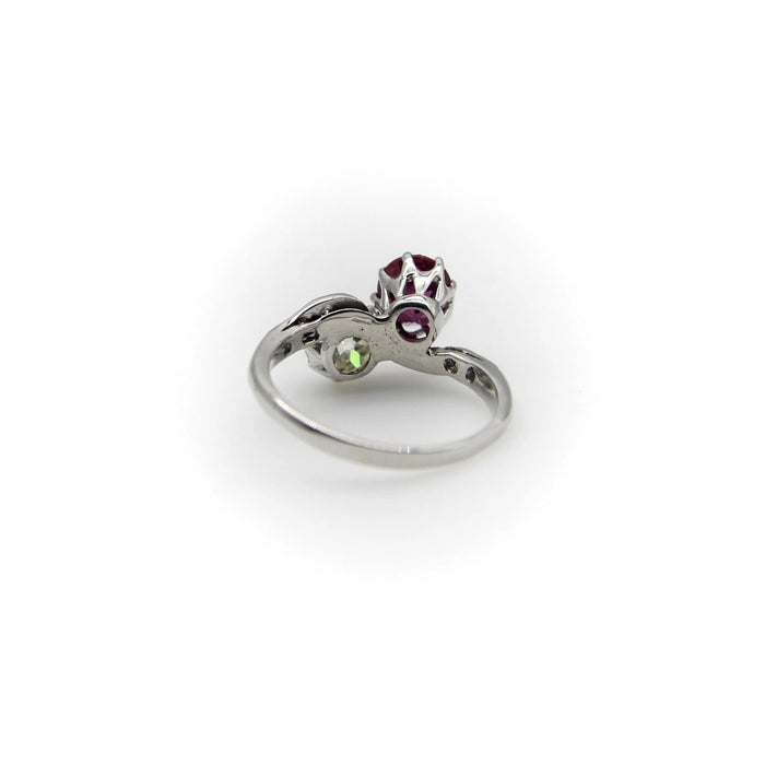 Bague Bague toi et moi platine diamant édouardien et rubis 58 Facettes