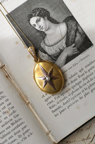 Pendentif Médaillon Ancien Etoile Perles Fines sur Or Rose et Jaune 58 Facettes