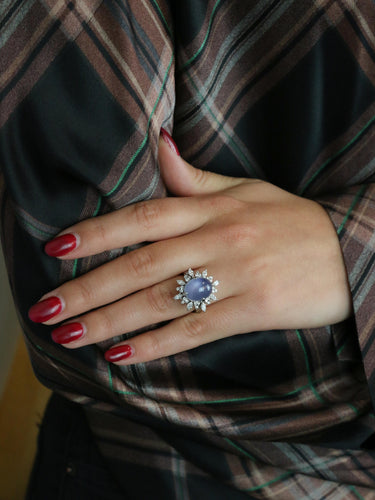 Bague 51.5 Bague marguerite diamants cabochon de saphir étoilé Ceylan 58 Facettes 1131.1