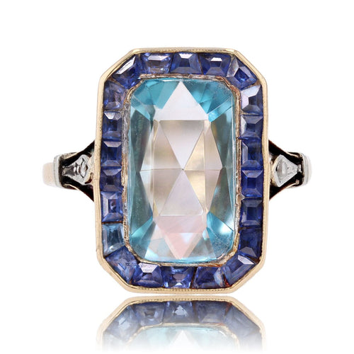 Bague 52 Bague ancienne zircon bleu taillé en rose et saphirs calibrés 58 Facettes 24-190