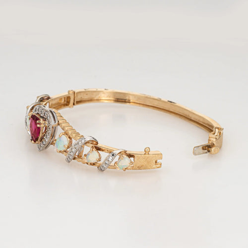 Bracelet 60s Vintage Opal Pink Tourmaline Bracelet Heart Diamond 14k Yellow Gold Jewelry 58 Facettes G13201