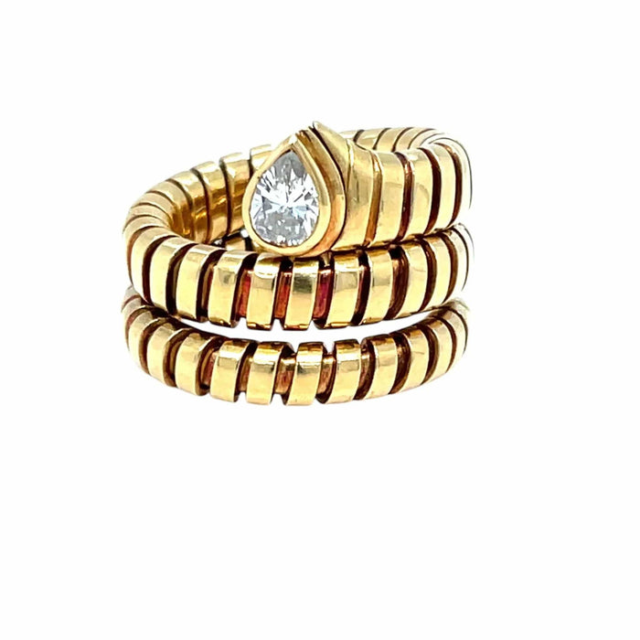 Bague Bulgari Tubogas Serpenti Diamond 18k Yellow Gold 3-Row Ring 58 Facettes