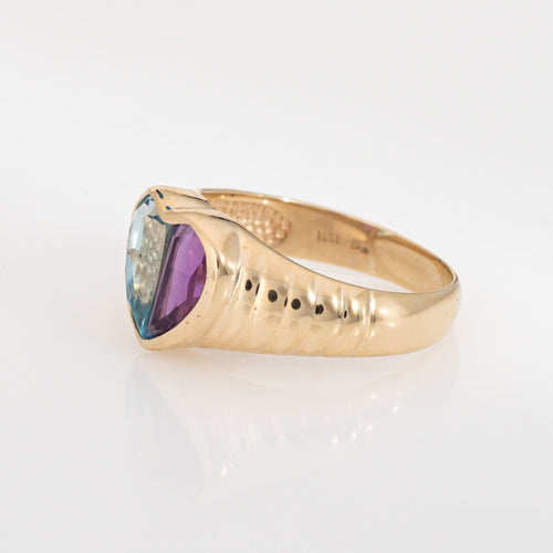 Bague Bague cœur en or jaune 14 carats, topaze bleue et améthyste, taille 6,5, bijou vintage 58 Facettes G13919