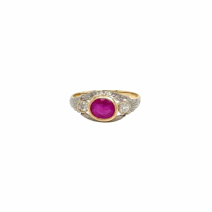 Bague 55 Belle Epoque Certified Burma Ruby No Heat Diamond Engraved Gold Ring 58 Facettes