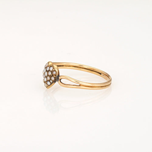 Bague Bague victorienne ancienne en forme de cœur, or jaune 18 carats, ornée de perles fines. Bijou vintage. 58 Facettes G14131