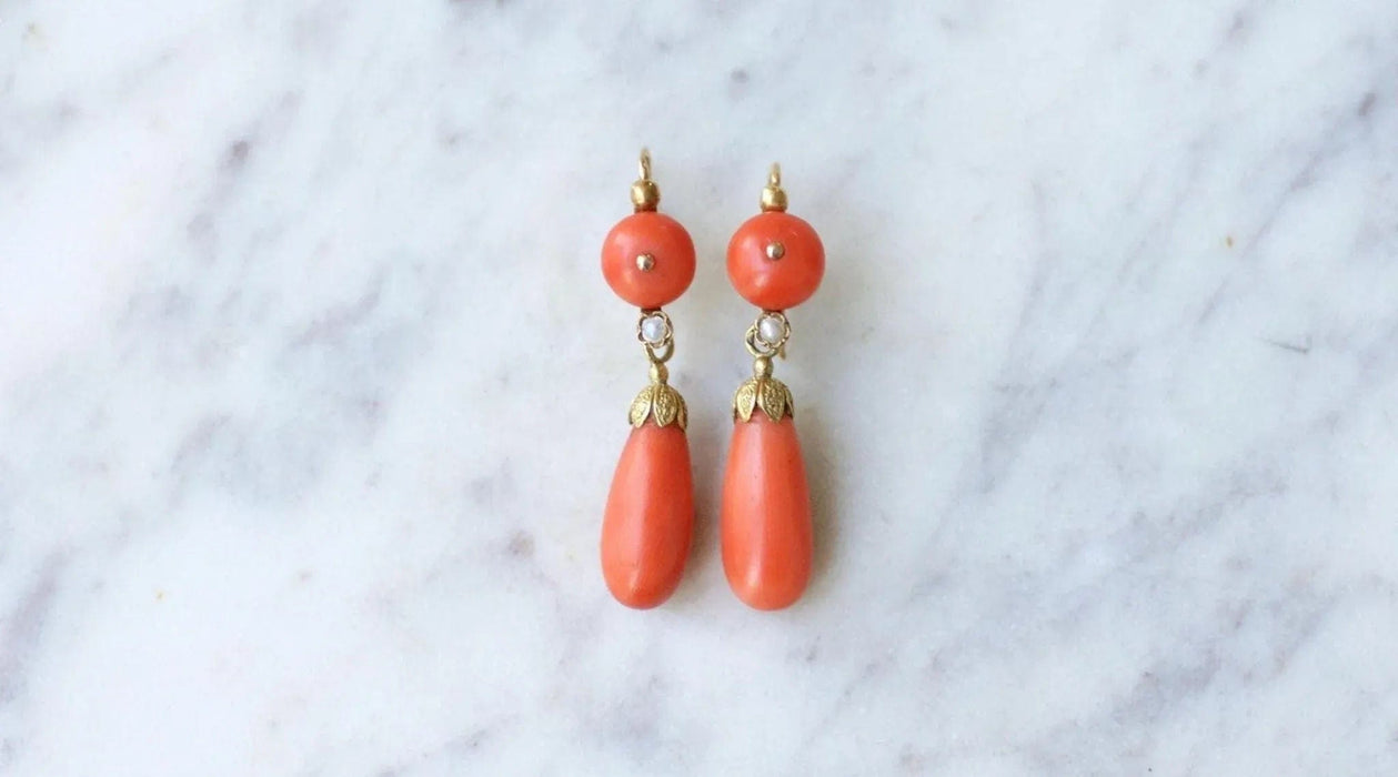 Boucles d'oreilles Boucles d'oreilles gouttes corail 58 Facettes