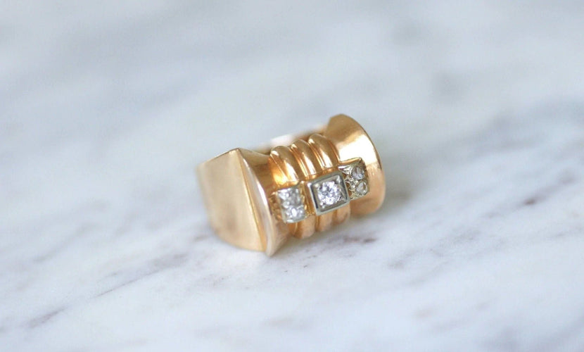 Bague 58 Bague Tank or rose, platine et diamants 58 Facettes