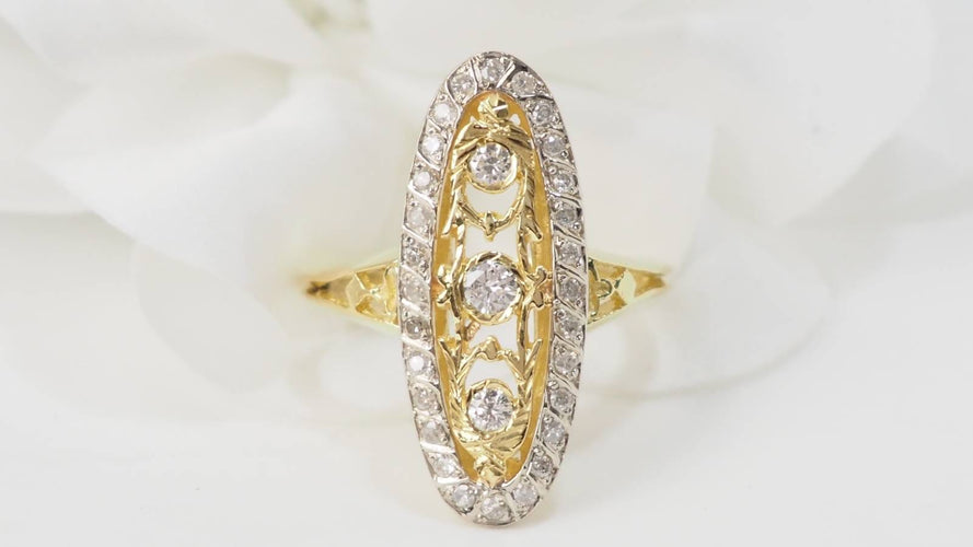 Bague 59.5 Bague marquise en or bicolore et diamants 58 Facettes 33010