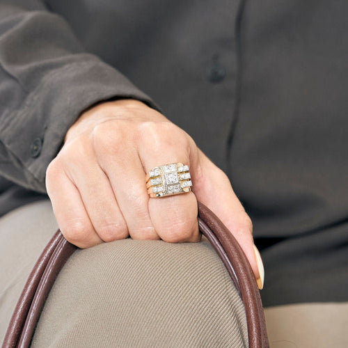 Bague 55,5 Bague tank or jaune et gris diamants 58 Facettes ALE4229