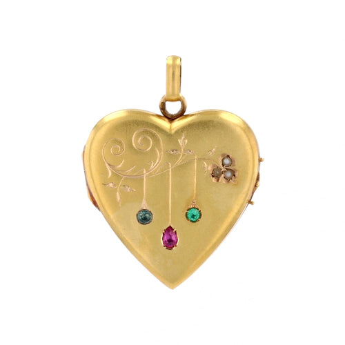 Pendentif Médaillon ancien coeur rubis saphir émeraude et perles 58 Facettes 24-030