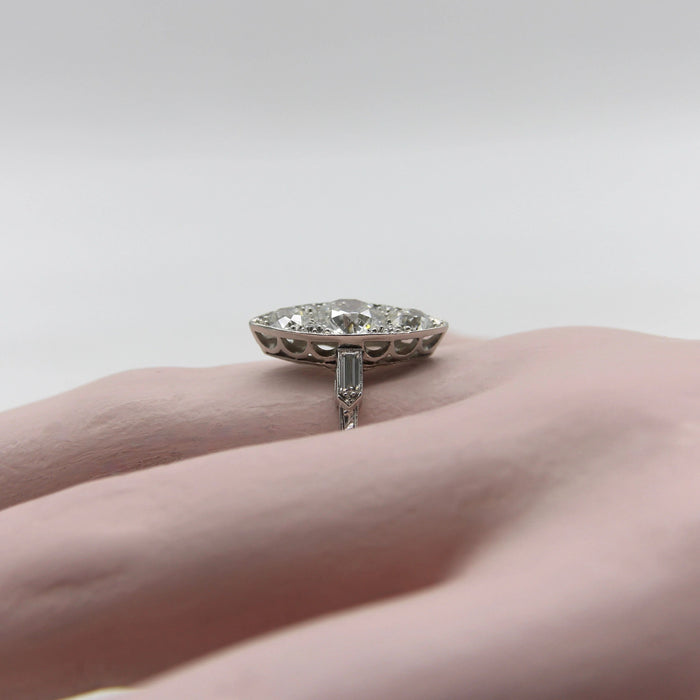 Antique European Cut Diamond Shuttle Ring in platinum Edwardian