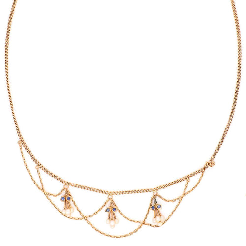 Collier Collier Festoon en or jaune, perles et saphirs 58 Facettes 899C700EB13A4E4B9C00AFC9064D8BAE