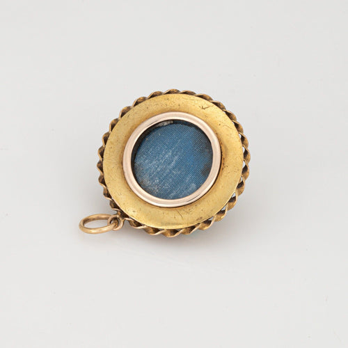 Starověký viktoriánský medailon ze žlutého zlata, diamantů a tyrkysu 