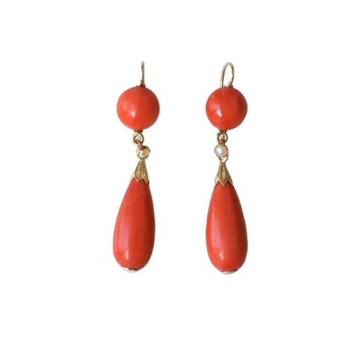 Pendientes oro amarillo viejo, coral