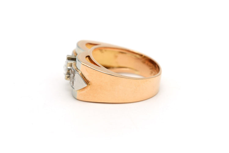 Bague 52 Bague Art Déco en or blanc et jaune 18 carats sertie de diamants "taille" rose 58 Facettes 22550